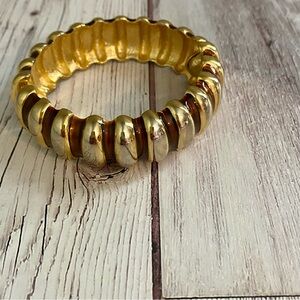 Kenneth Jay Lane Brown Enamel Gold Plated Ribbed  
Bracelet